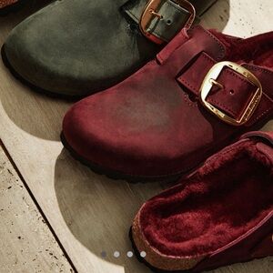 NIB Birkenstock Boston Big Buckle Shearling Clogs Oiled Zinfandel Leather EU 37